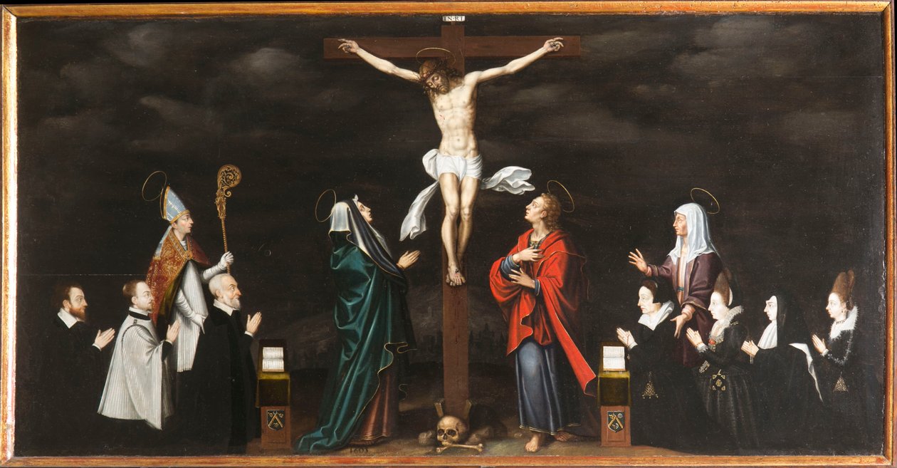 La Crucifixion, portraits des donateurs. Triptyque d