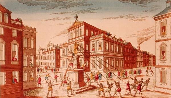 La Destruction de la statue royale à New York, début de la guerre d