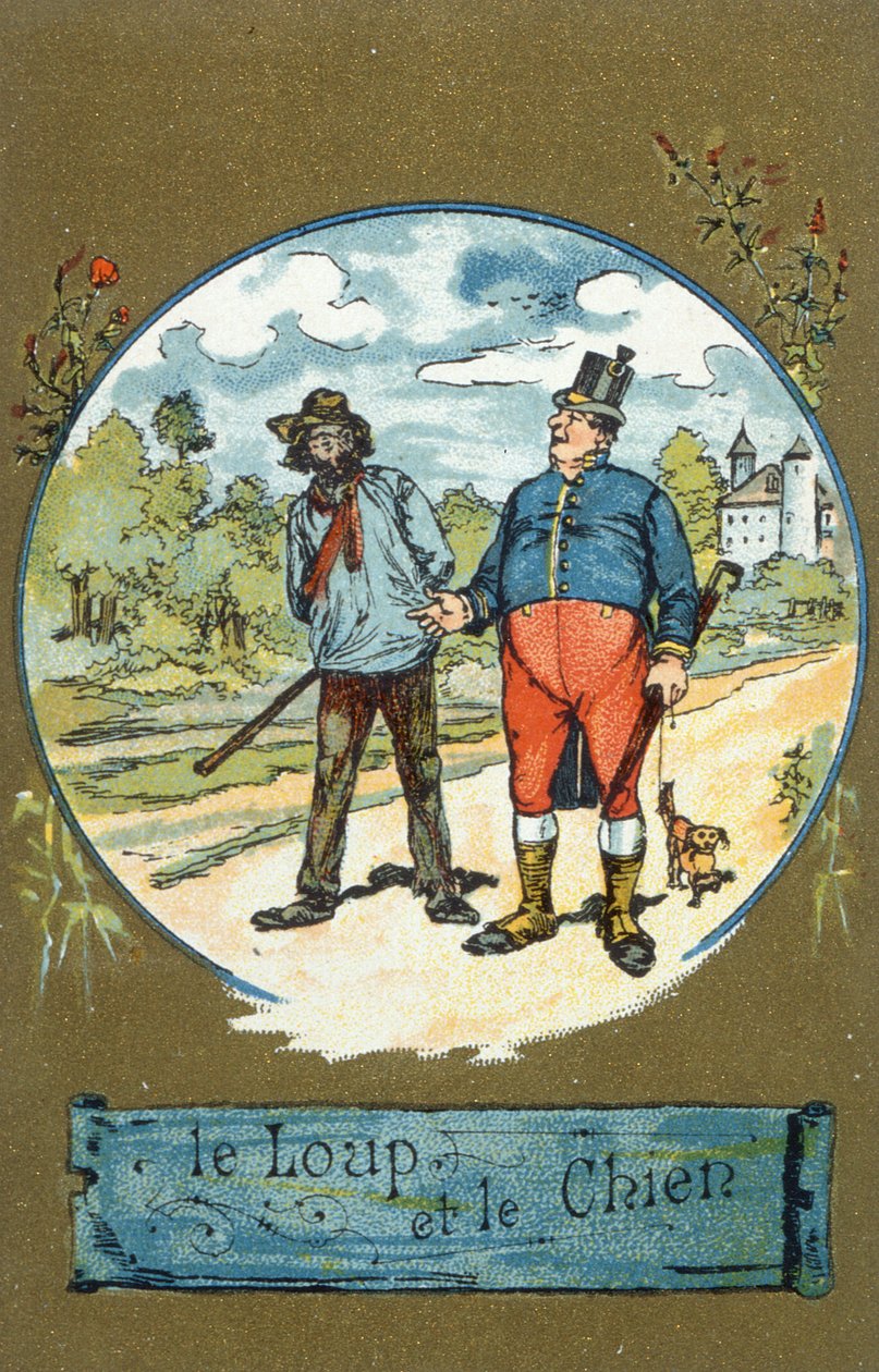 Le Chien et le Loup, des Fables de Jean de La Fontaine (1621-95) - French School
