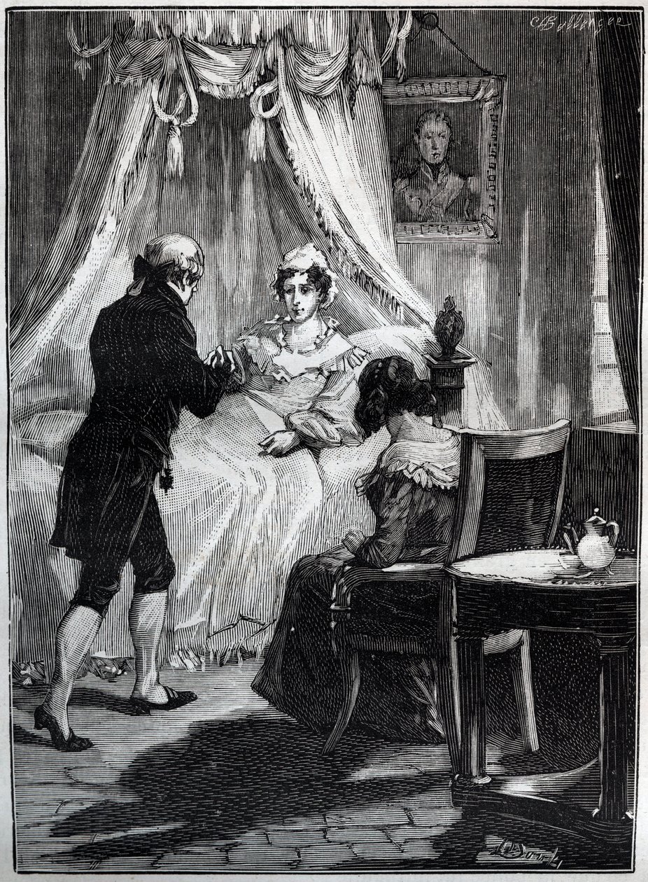 La Duchesse de Berry (Marie Caroline, Princesse des Deux-Siciles, Duchesse de Berry (1798-1870) à la Forteresse de Blaye reçoit le Docteur Louis Charles Deneux (1767-1846) - Gravure - French School
