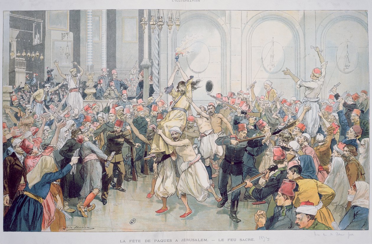 La Procession de Pâques du Feu Sacré à Jérusalem, 1895 - French School