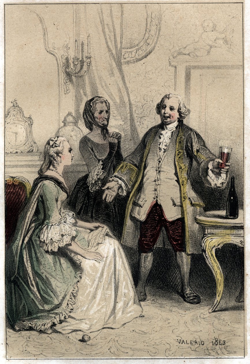 Le comédien anglais David Garrick (1717-1779), déguisé en cocher, fait irruption chez une duchesse éprise de lui pour tenter de la raisonner et de la convaincre de l