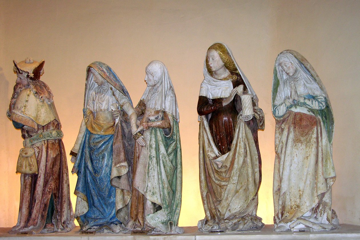 La Mise au tombeau, 1490 (pierre peinte) (détail) - French School