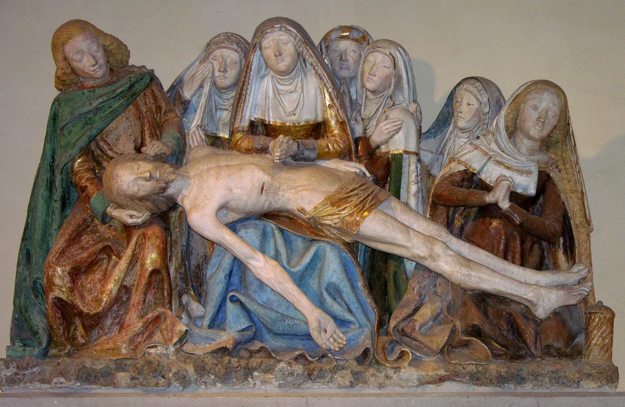 La Mise au tombeau, 1490 (pierre peinte) (détail) - French School
