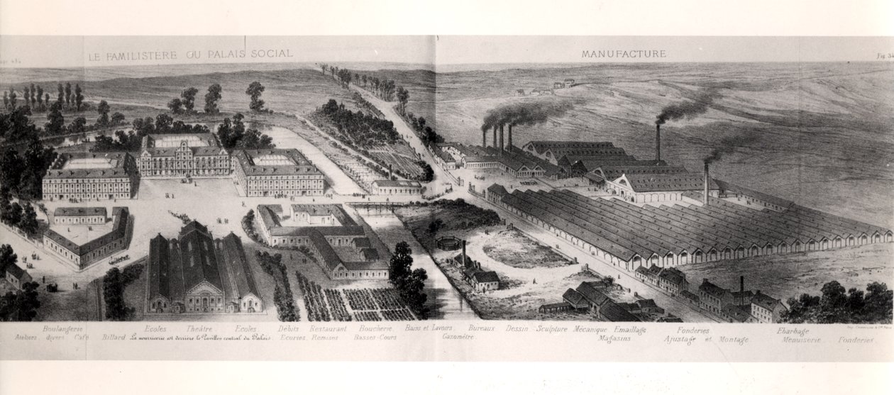 Le Familistère de Guise, de Solutions Sociales par Jean-Baptiste André Godin (1817-88), Paris, 1871 - French School