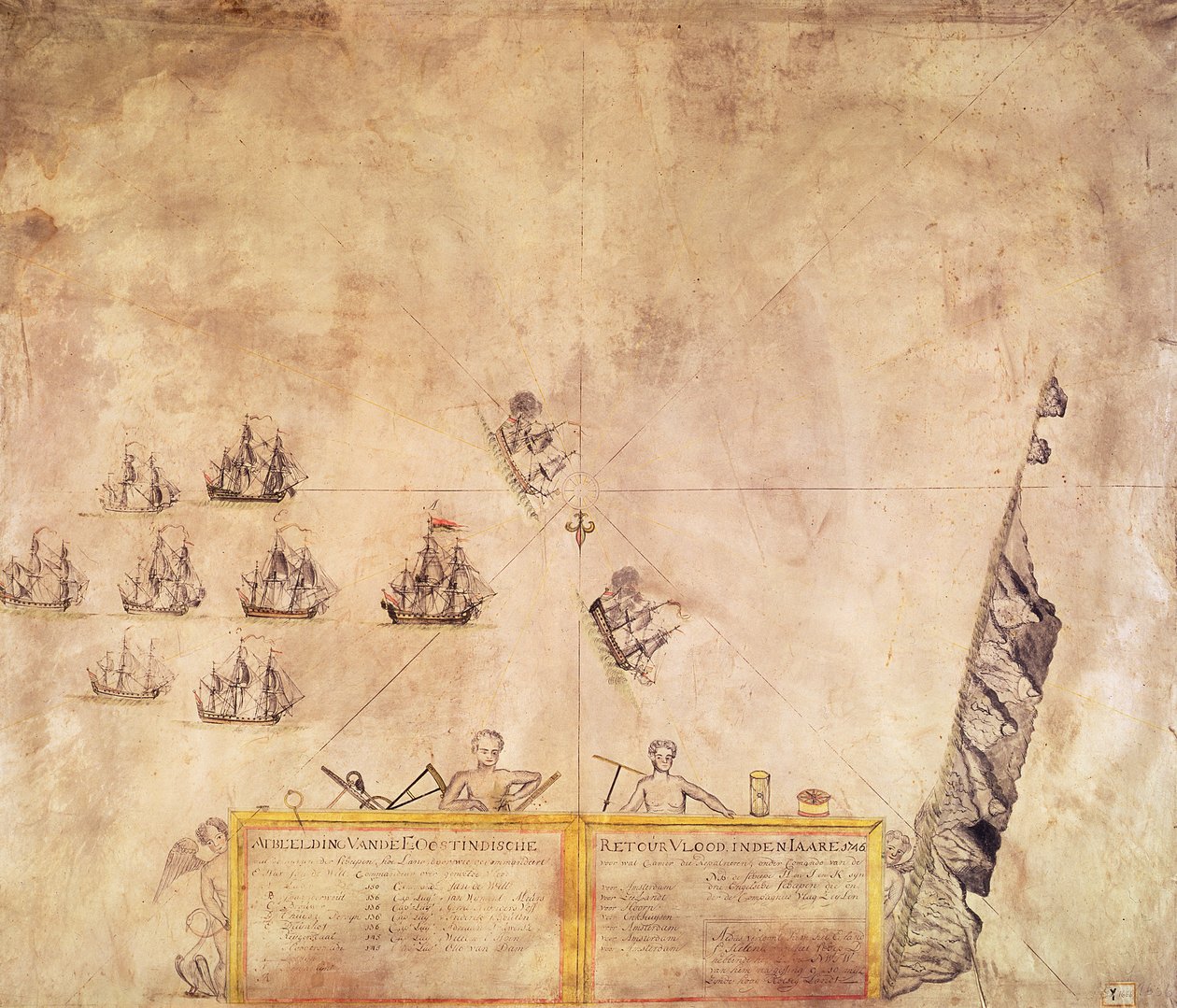 La flotte de la Compagnie des Indes néerlandaises au large de Sainte-Hélène, 1746 - French School