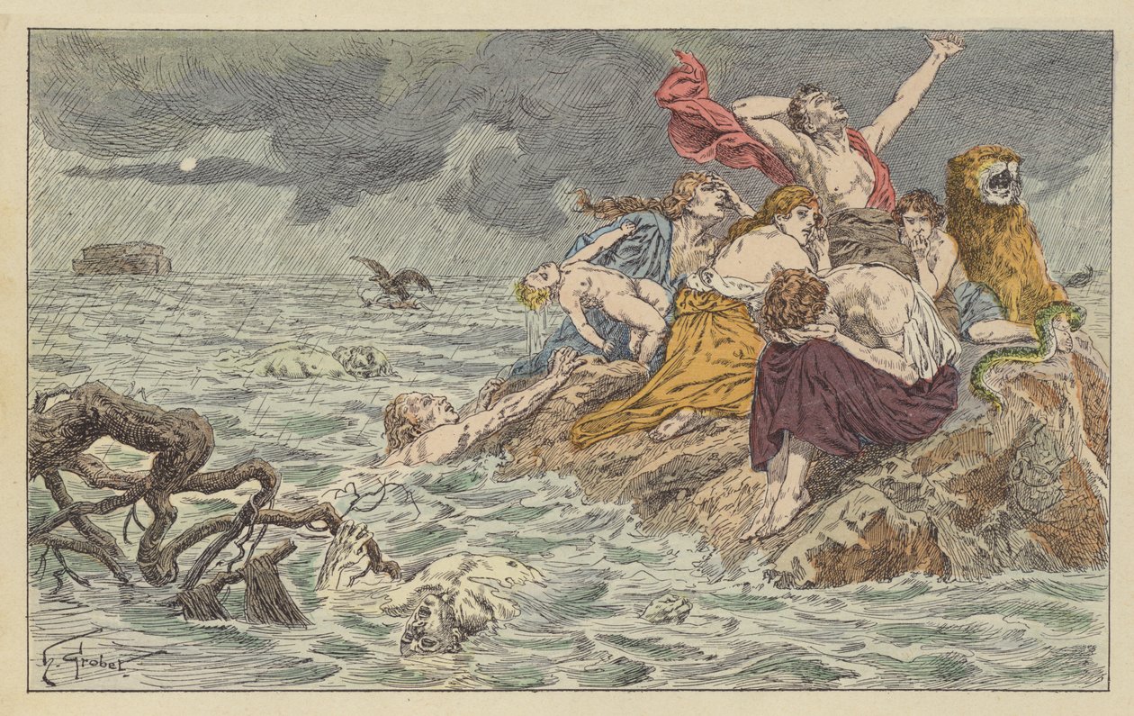 Le déluge (lithographie couleur) - French School