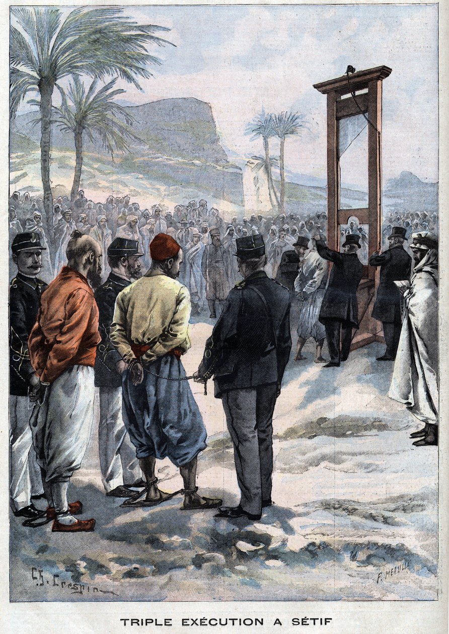 La guillotine française trois rebelles à Sétif en Algérie - dans "Le Petit Parisien" - French School