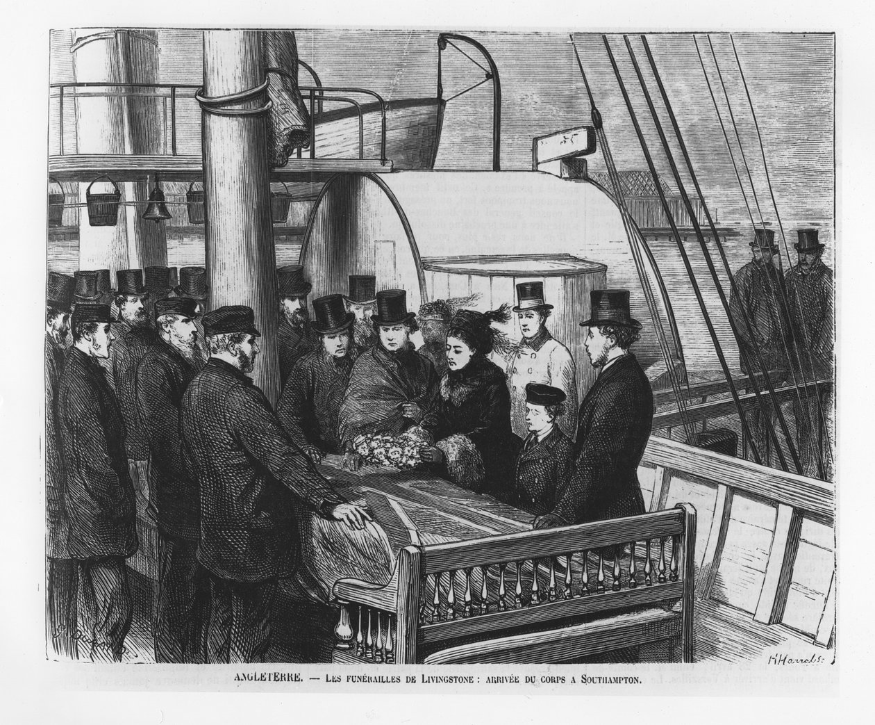 Les funérailles de David Livingstone : arrivée de son corps à Southampton - French School