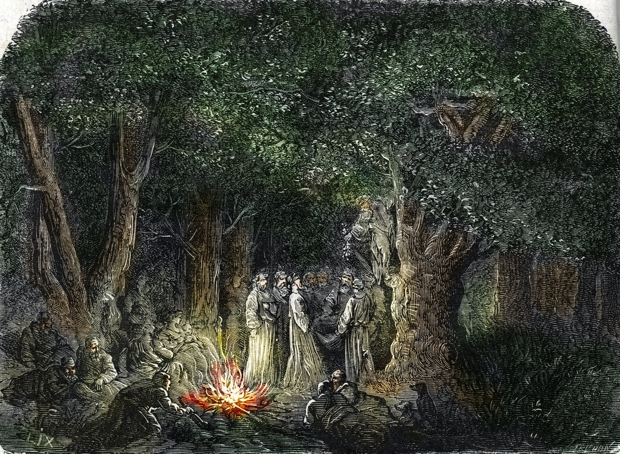 Les Gaulois et leurs prêtres ou druides (gravure) 1864 - French School
