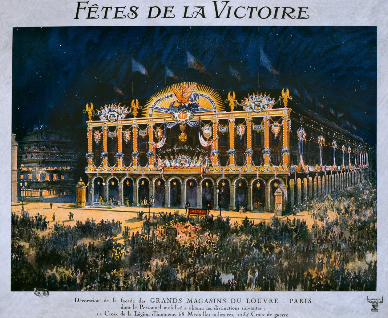 Les Grands Magasins du Louvre décorés pour la célébration de la Victoire de 1918, 14 juillet 1919 - French School