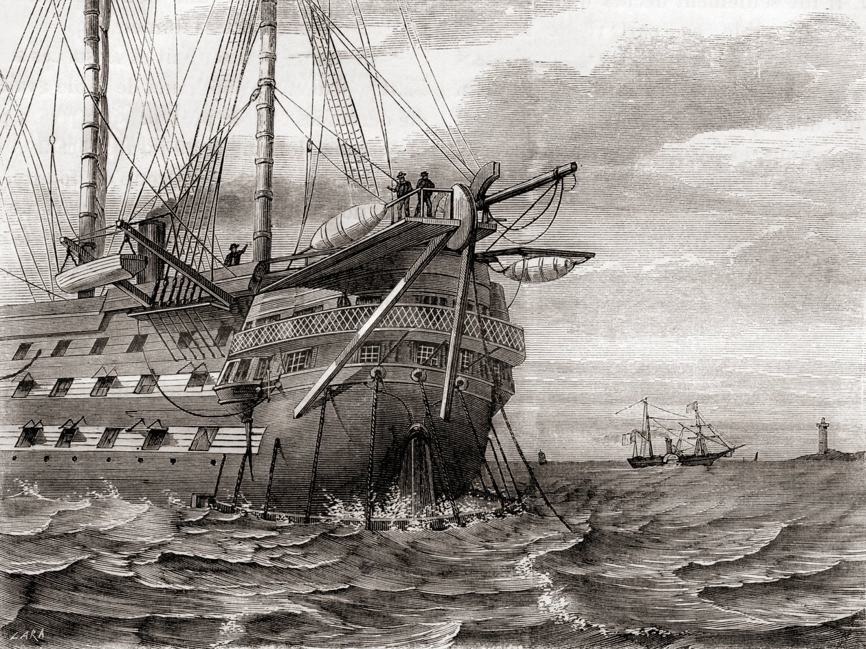 Le HMS Agamemnon posant le câble télégraphique transatlantique, 2 août - French School