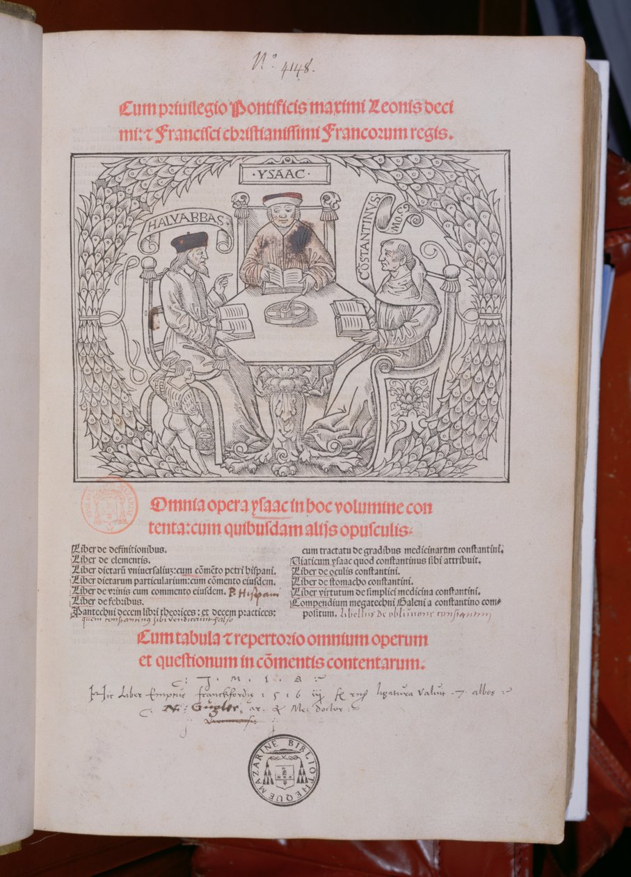 Les médecins juifs : Isaac, Constantin et Ali Abbas, publié à Lyon en 1515 - French School