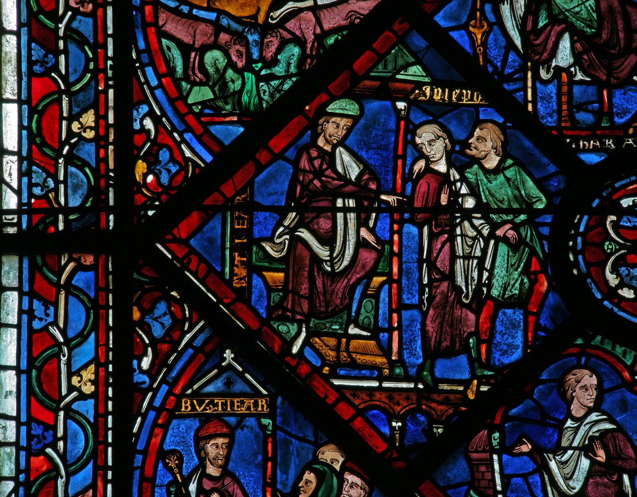 La fenêtre de Joseph : Potiphar ordonne que Joseph soit jeté en prison - French School