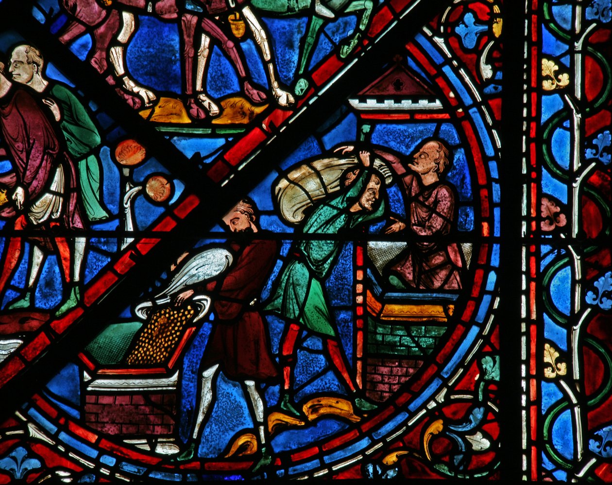 La fenêtre de Joseph : Les Égyptiens mettent le blé en réserve - French School