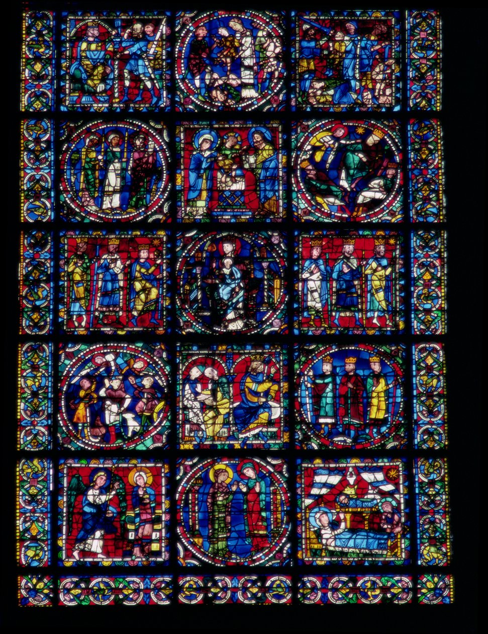 La Vie du Christ, cycle du Nouveau Testament, moitié inférieure du vitrail, vers 1145-50 - French School