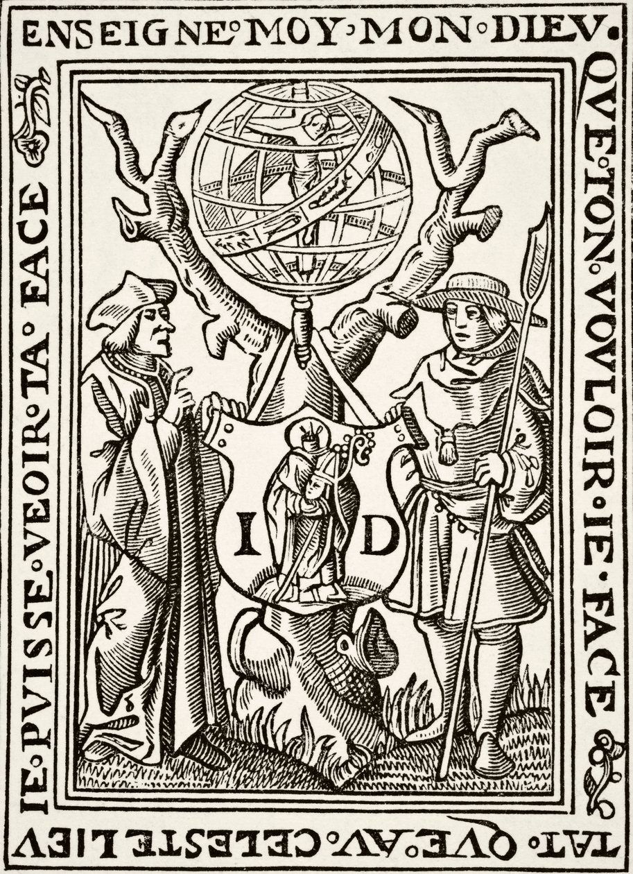 La Marque de Jehan St Denis, libraire parisien, tirée de Science et Littérature au Moyen Âge par Paul Lacroix, pub. Londres 1878 - French School