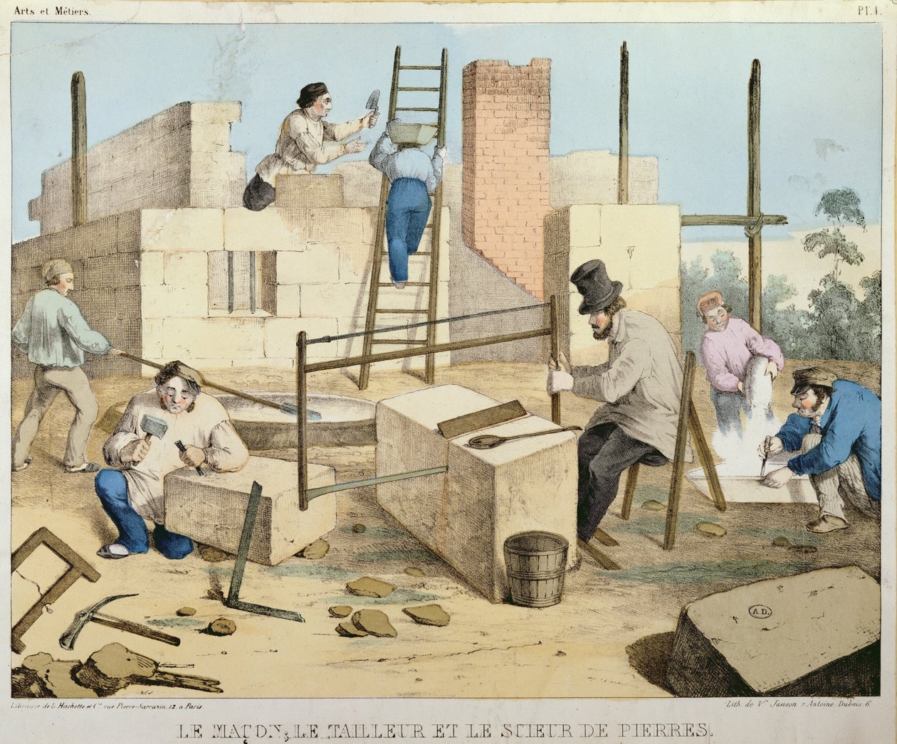 Le Maçon, Le Tailleur de Pierre et Le Scieur de Pierre, vers 1860 - French School