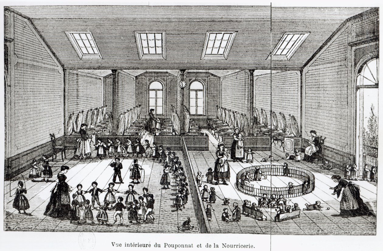 La crèche dans le Familistère de Guise, de Solutions Sociales par Jean-Baptiste André Godin (1817-88), Paris, 1871 - French School