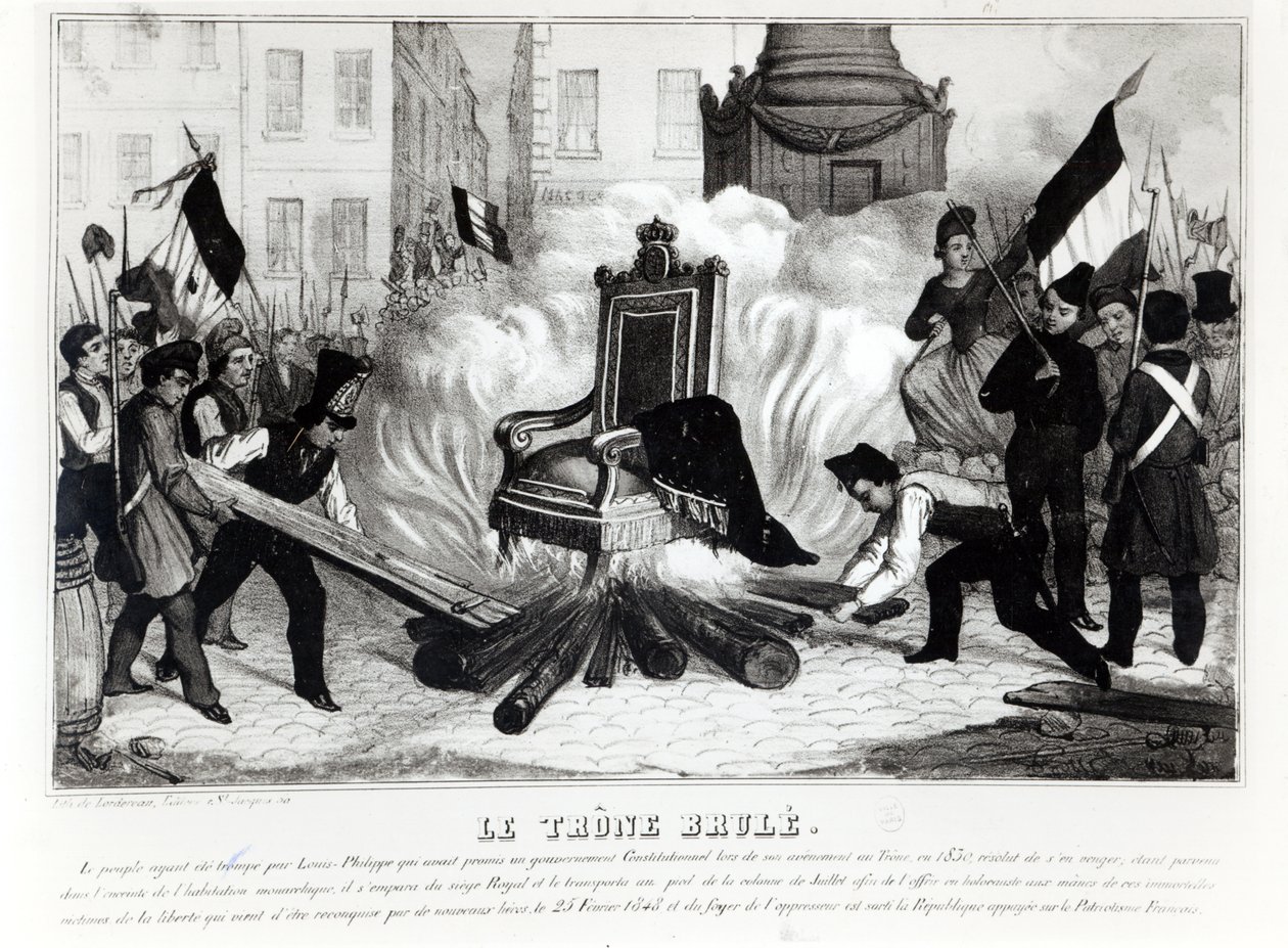 Le peuple brûlant le trône à la Place de la Bastille, 1848 - French School