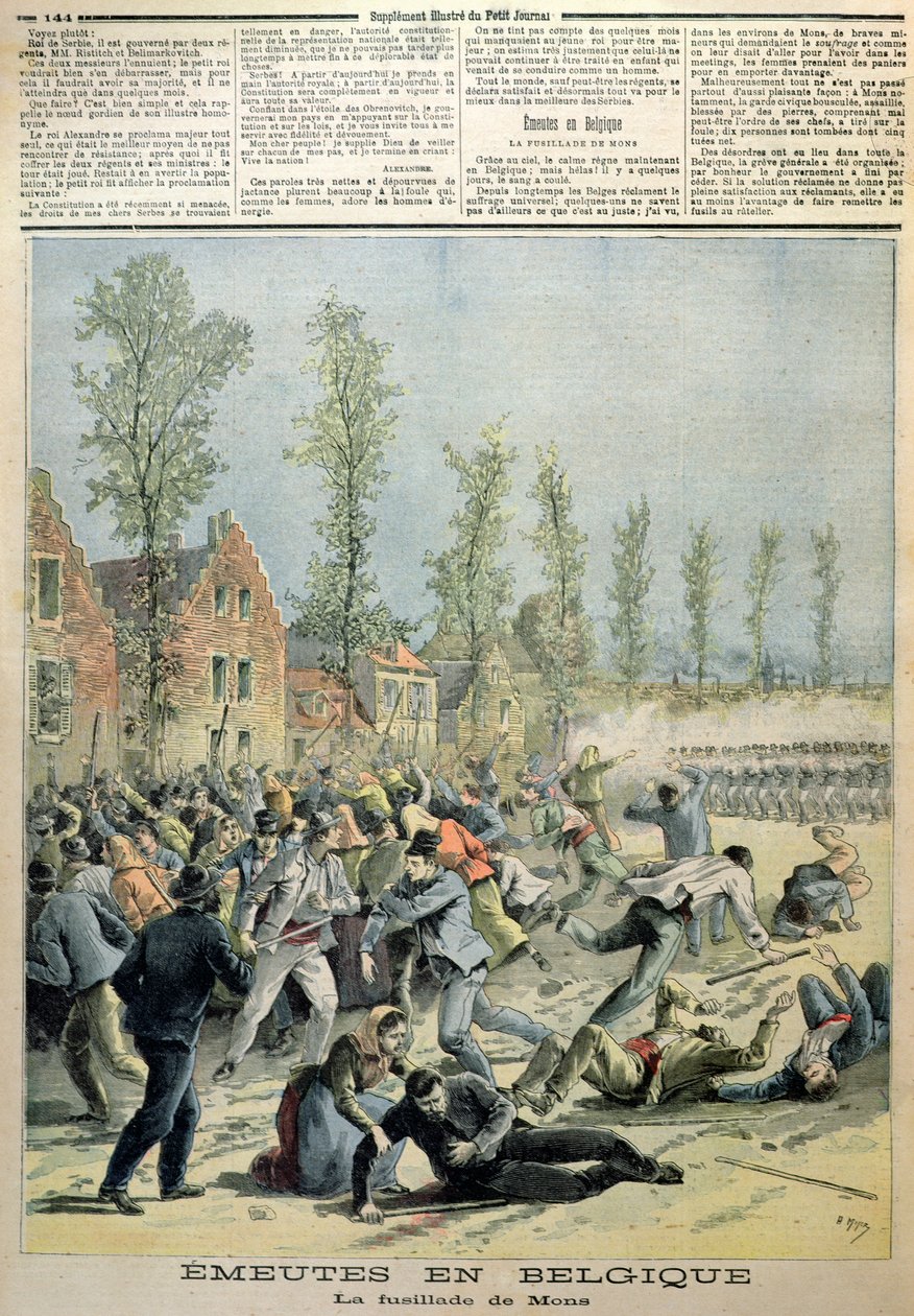 Les Émeutes à Mons, illustration de Le Petit Journal, mai 1893 - French School
