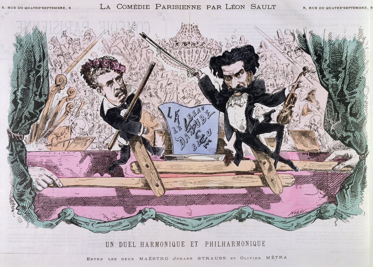 Les Compositeurs Rivaux de Valses, Johann Strauss le Jeune et Olivier Metra, c.1870 - French School
