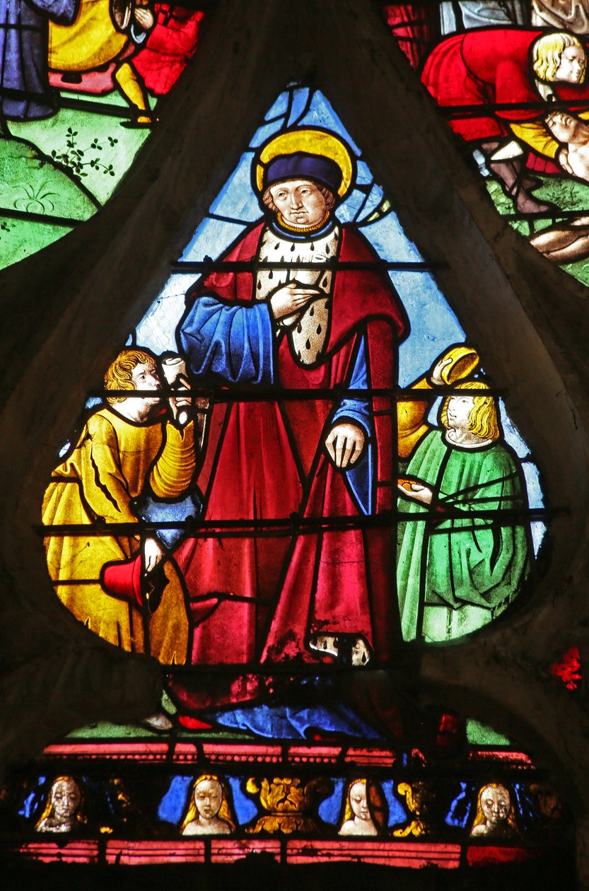 La fenêtre de Saint Louis : Saint Louis accomplissant de bonnes actions - French School