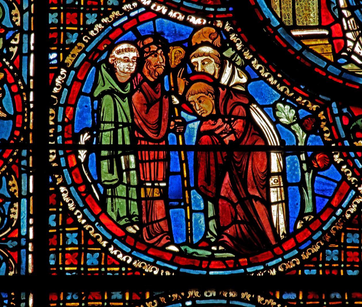 Saint Lubin : Saint Avit bénit Lubin et les deux moines - French School