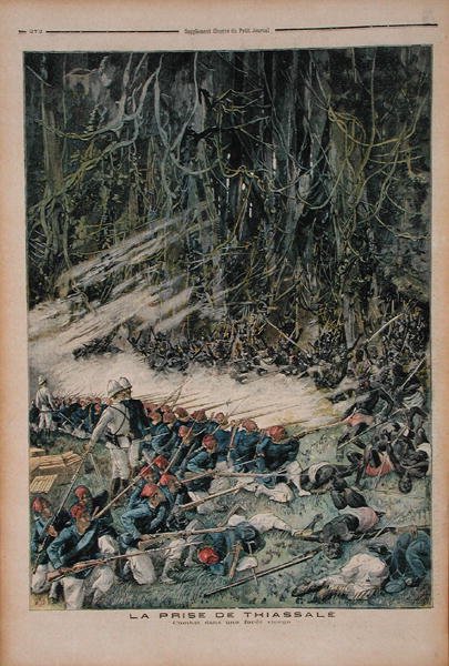 La prise de Thiassalé, la bataille dans la forêt vierge, illustration du Petit Journal, 26 août 1893 - French School