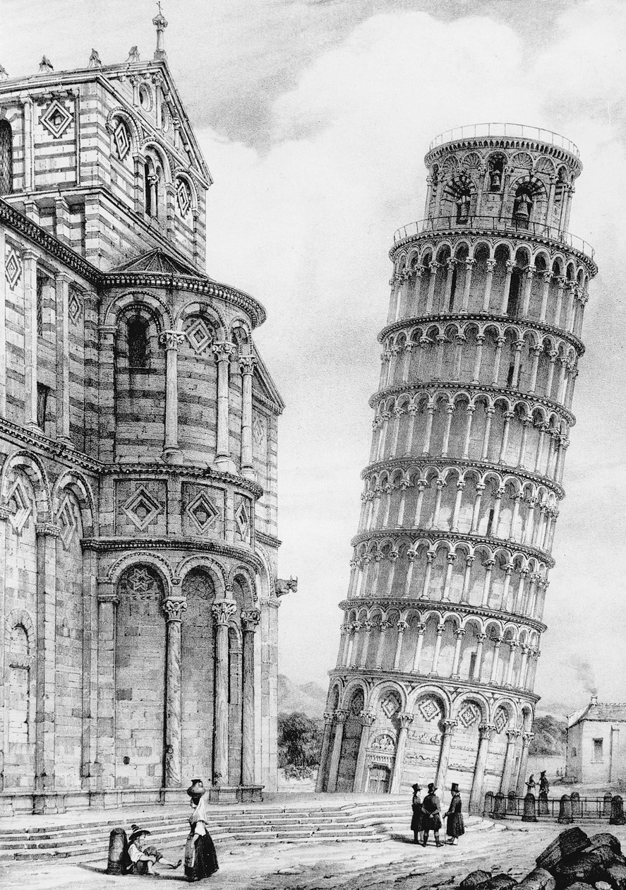 La tour et la cathédrale de Pise (gravure) - French School