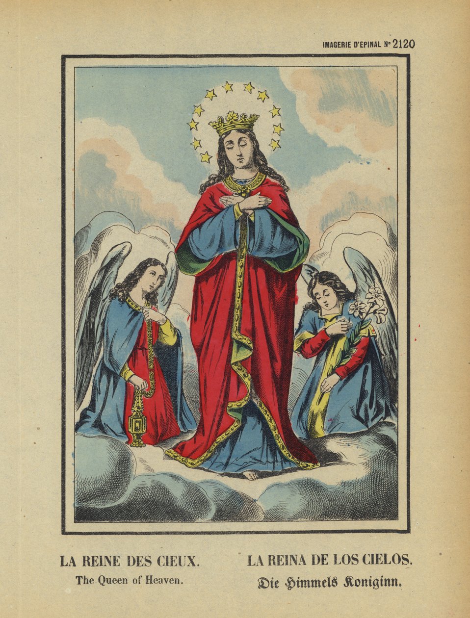 La Vierge Marie, reine du ciel (lithographie couleur) - French School