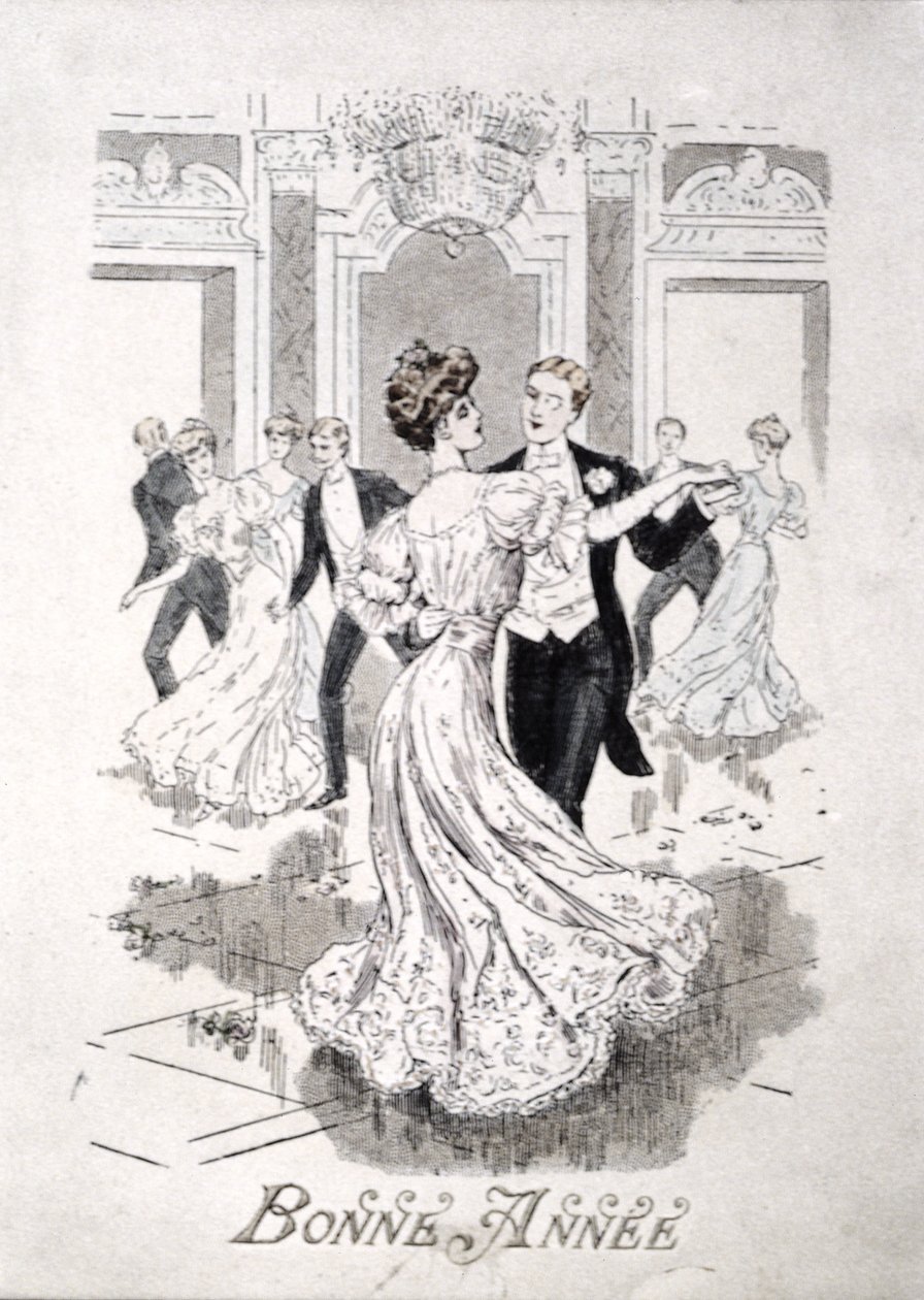 La Valse, carte de vœux française, fin du XIXe siècle - French School