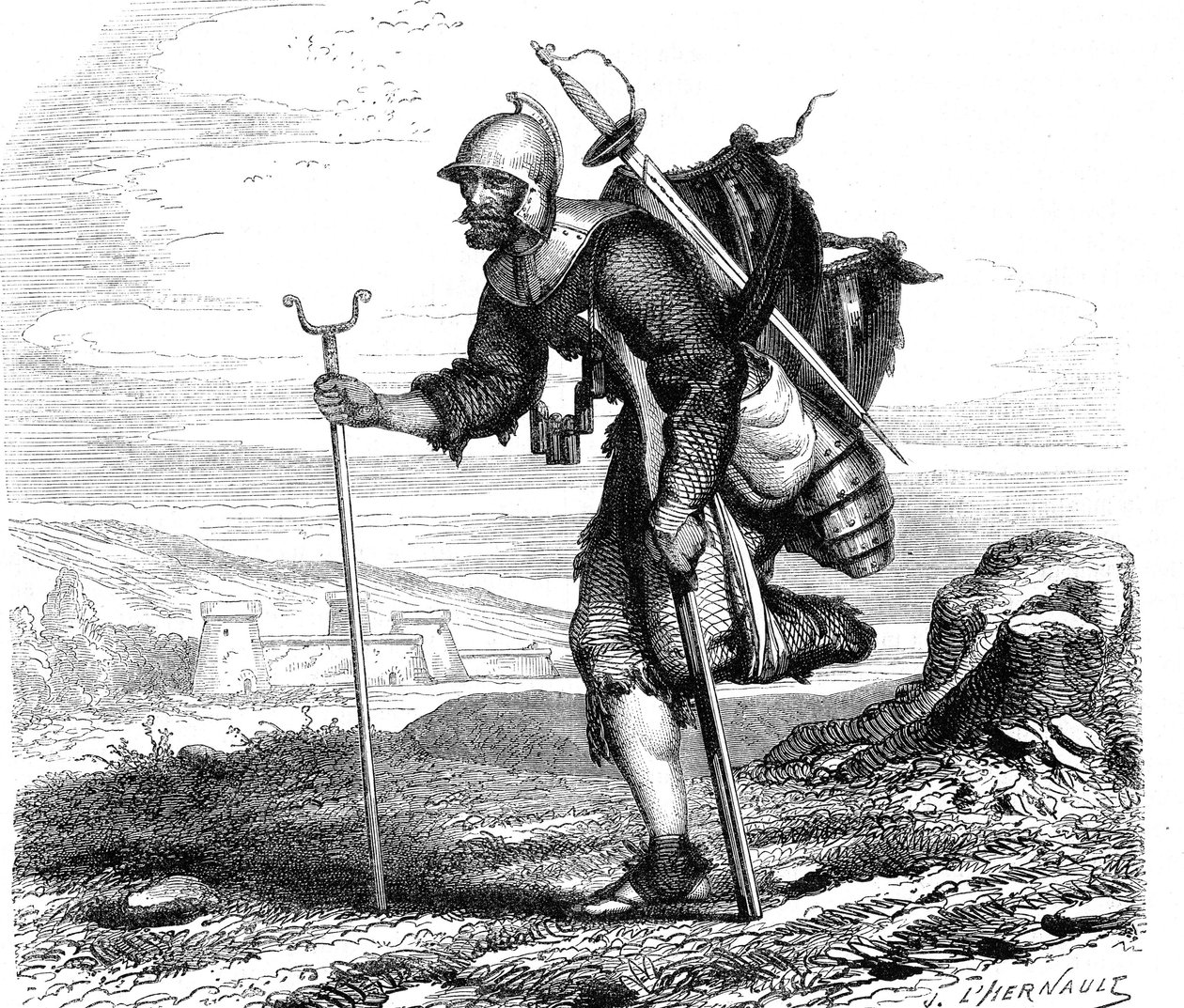 La Guerre (Symbole) lansquenet - Gravure par J.M. Metelli 1867 - French School