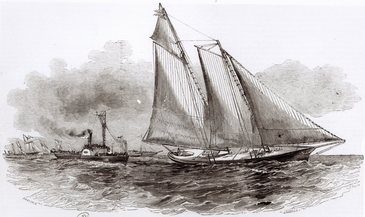 Le Yacht America prenant la tête lors de la Régate de Cowes en 1851, de Le Monde Illustré, 1851 - French School