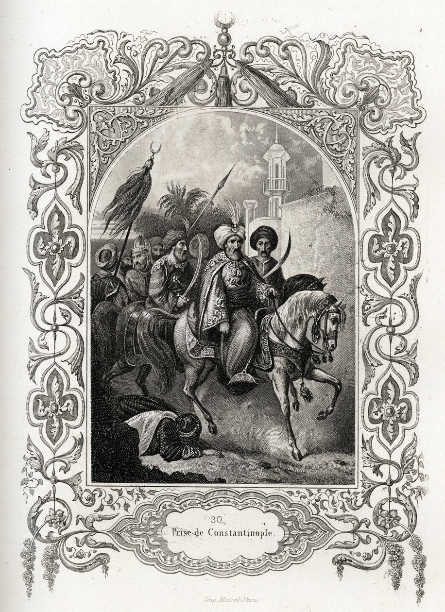 La prise de Constantinople en 1453 par les forces ottomanes. Gravure pour illustrer Histoire des papes par Maurice Lachatre (1814-1900), librairie du progrès, Paris - French School