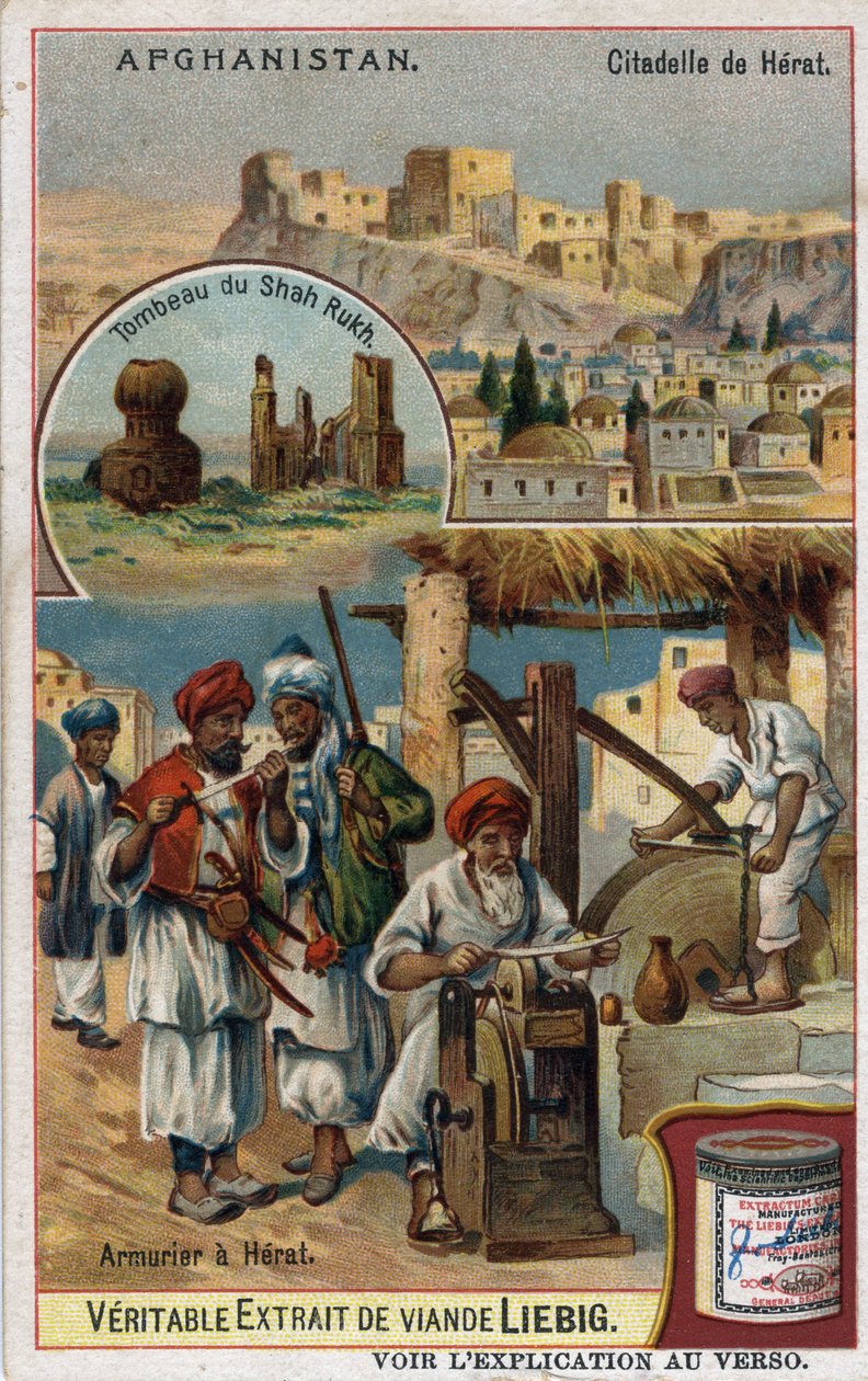 La ville et les armuriers de la ville de Herat en Afghanistan et le tombeau de Shah Rukh. Chromolithographie du 19e siècle - French School