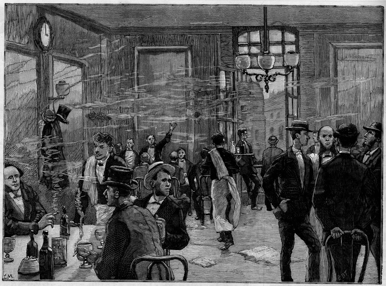 Les garçons de café dans un établissement de la rue Montmartre à Paris, dans "Le Monde Illustré" 1886. - French School