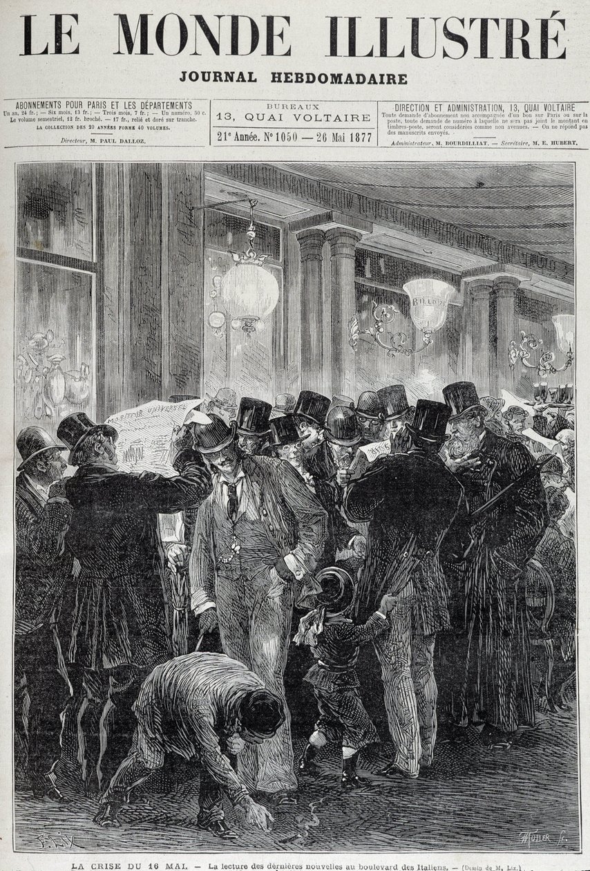 La crise du 16 mai : lecture des journaux - dans « Le monde illustré » de mai 1877 - French School