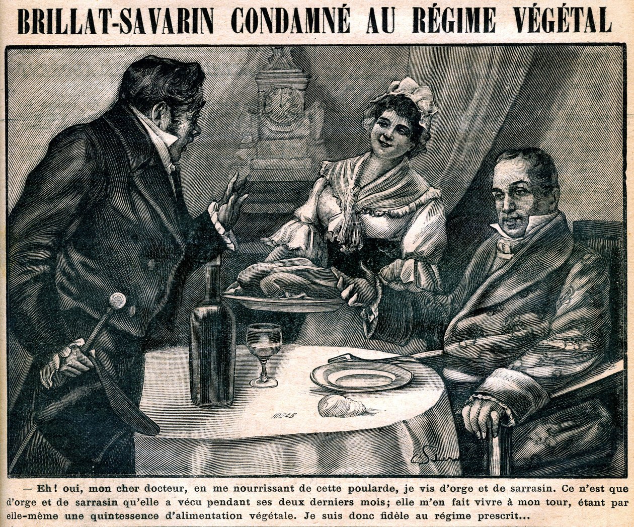 Le régime végétarien curieux du gastronome Jean Anthelme Brillat-Savarin (Brillat Savarin) (1755-1826), sur la couverture du journal hebdomadaire "La cuisine des familles" n°90, 10 mars - French School