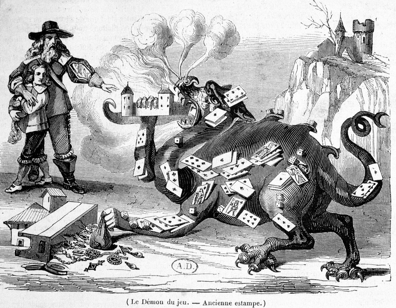 Le démon du jeu - Gravure allégorique française - French School