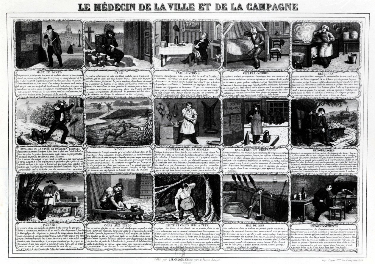 Le médecin de la ville et de la campagne et leurs différents patients, publié par J.B. Gadolachez Cours de Brosses à Lyon, fin XIXe - French School