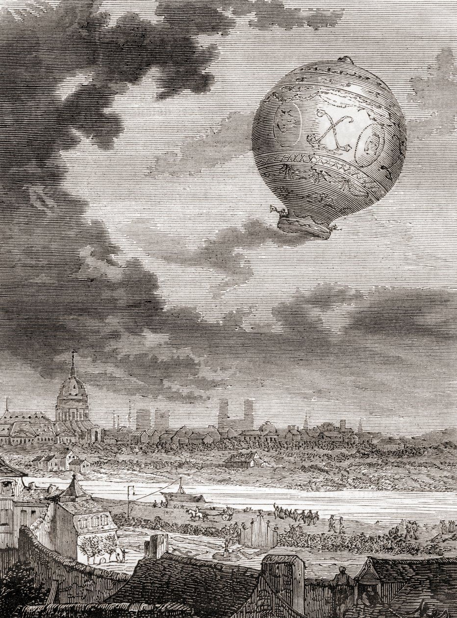 Le premier vol en ballon sans attache, par Jean-François Pilâtre de Rozier et le marquis d