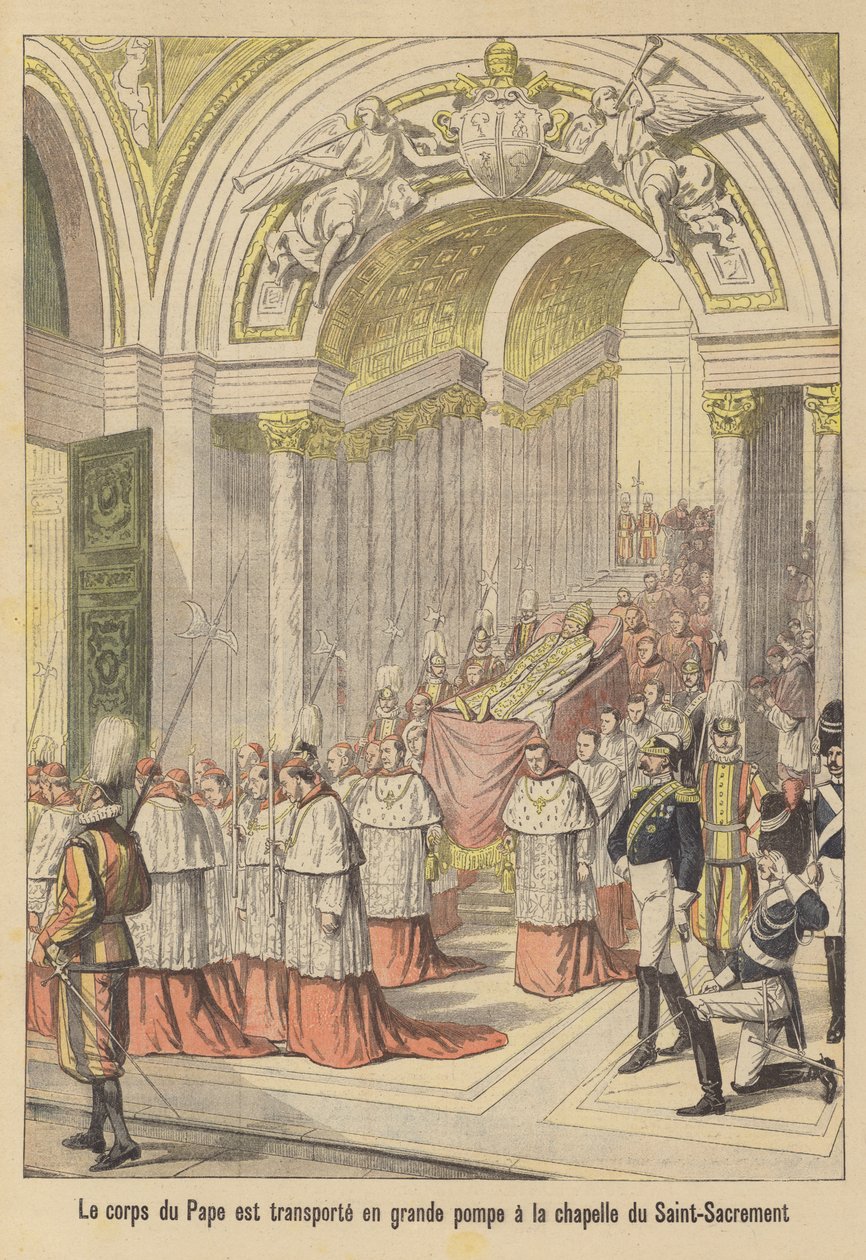 Les funérailles du pape Léon XIII (lithographie couleur) - French School