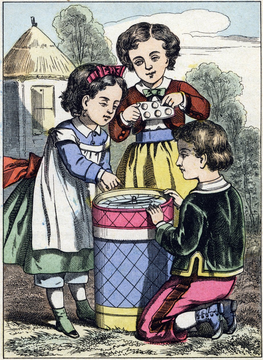 Le jeu des macarons. Gravure de l