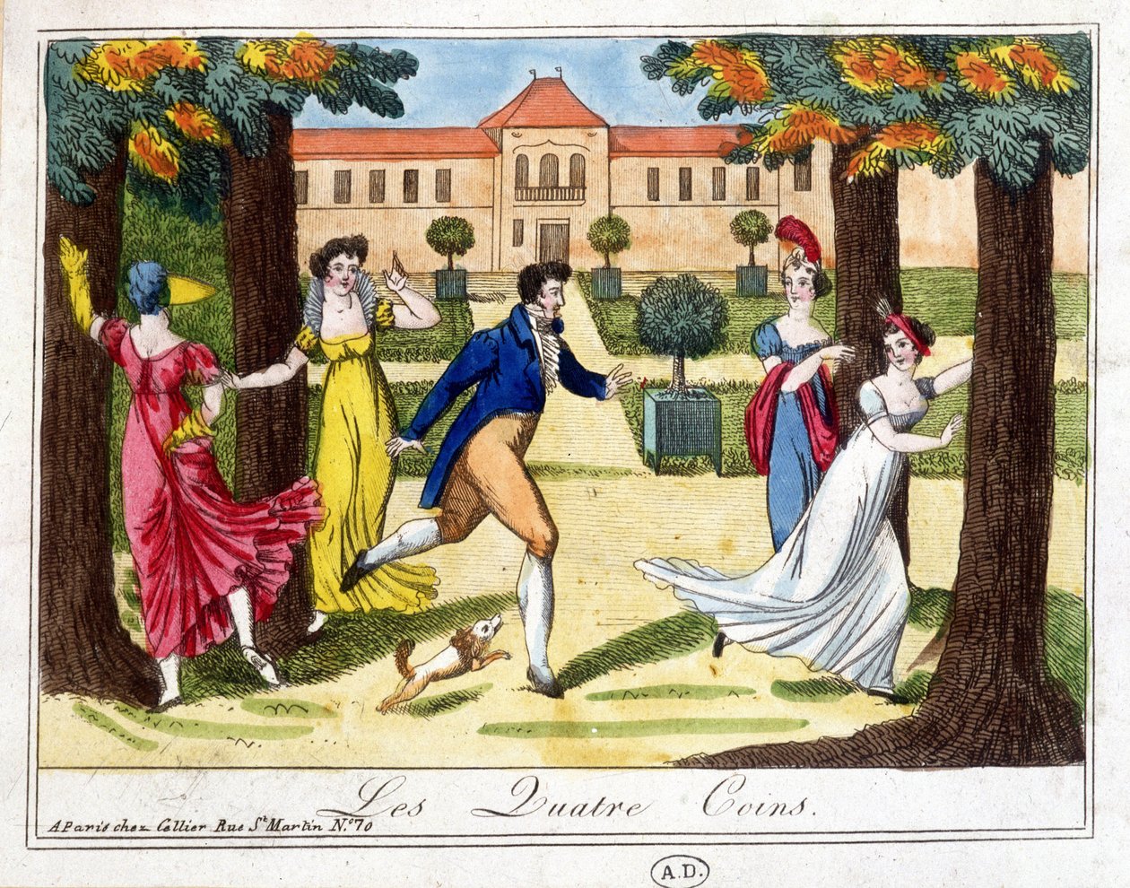 Le jeu des quatre coins. Gravure début XIXe siècle - French School