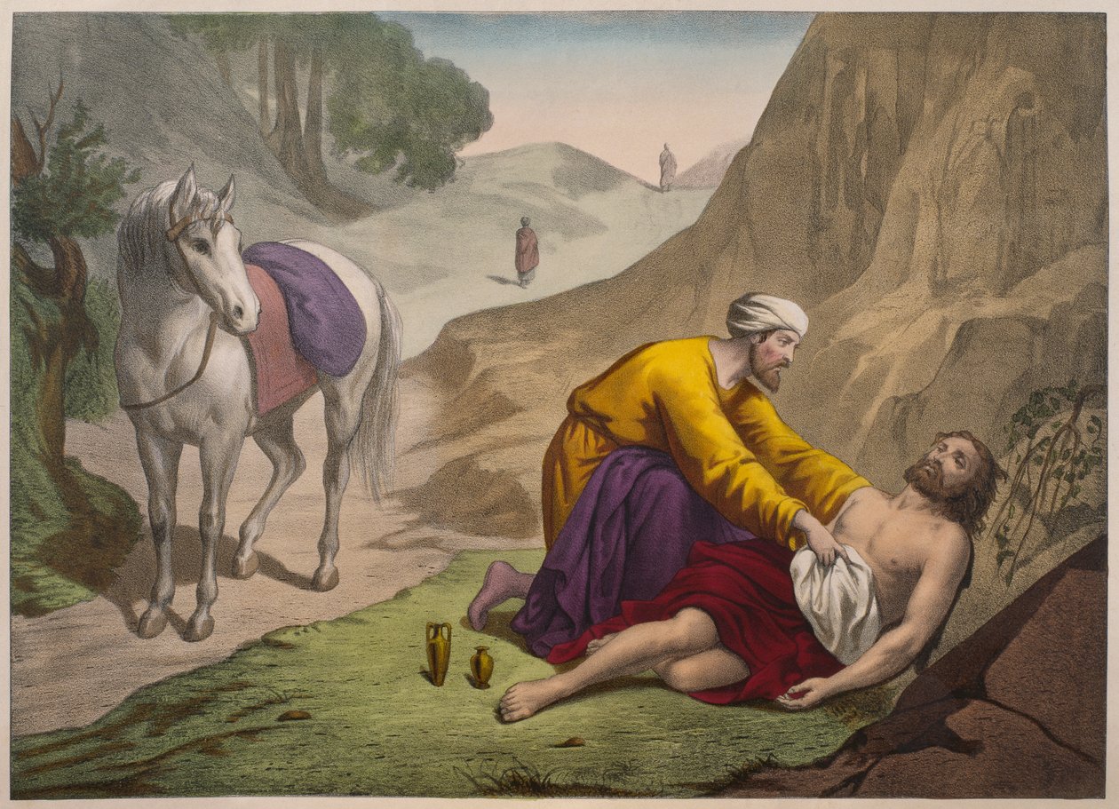 Le bon Samaritain, illustration du catéchisme L