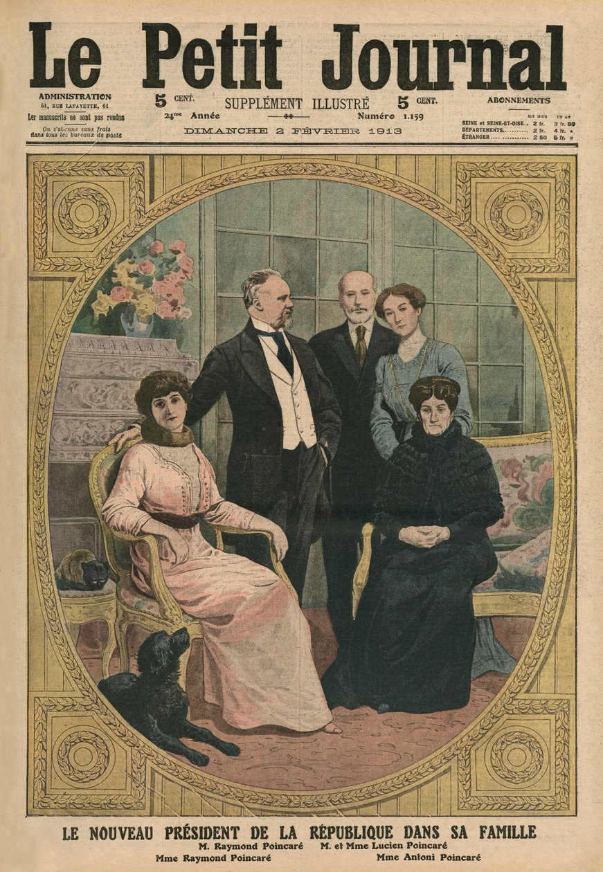 Le nouveau président de la République française, Raymond Poincaré, avec sa famille, illustration de couverture de 