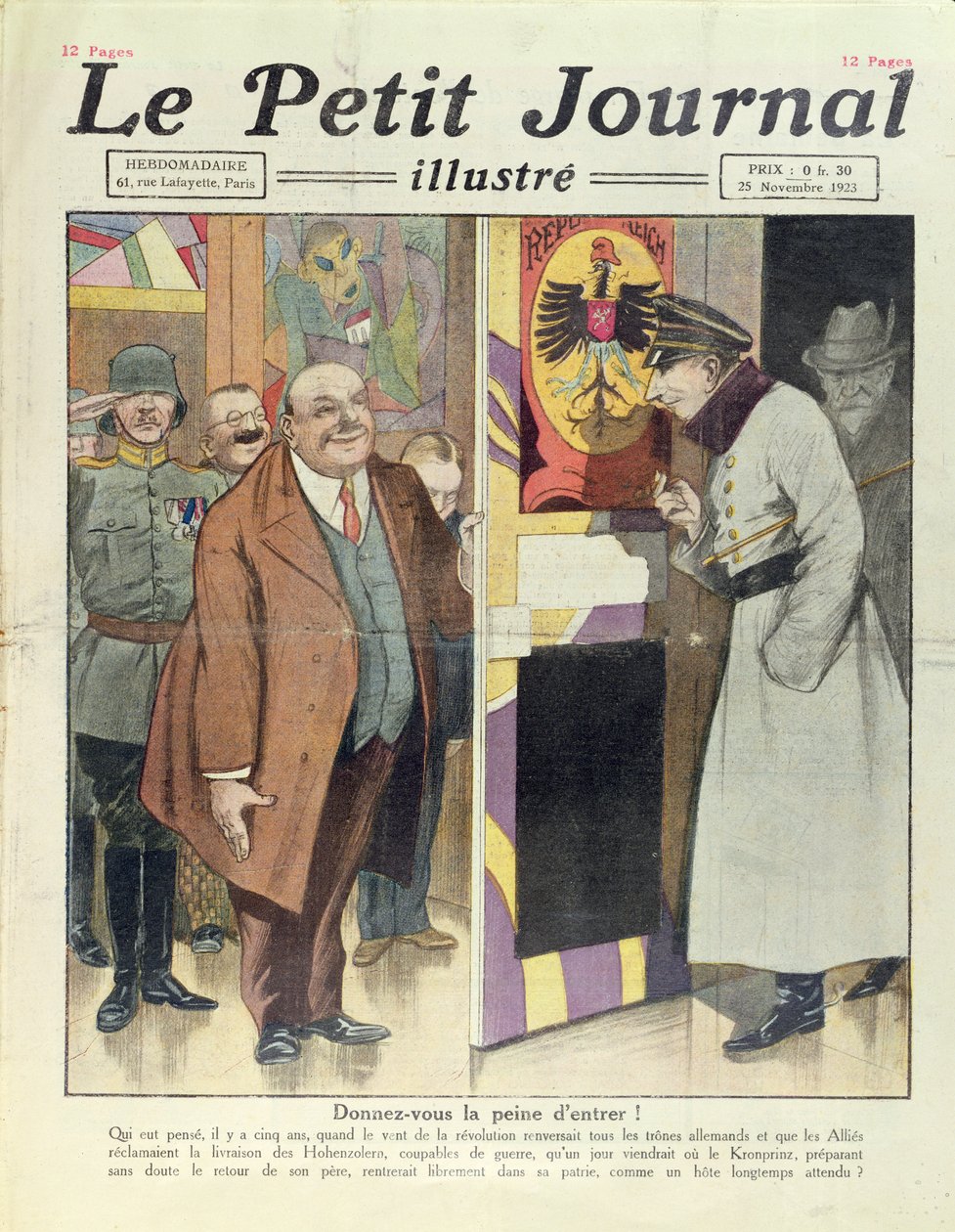 Le possible retour du prince héritier allemand, William Hohenzollern, en Allemagne, Le Petit Journal, 25 novembre 1923 - French School