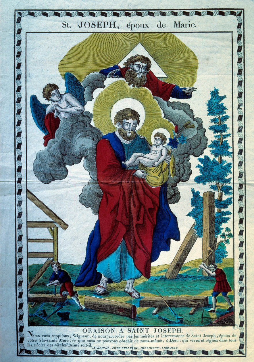 La prière de Saint Joseph, époux de Marie. Gravure du XIXe siècle. Paris, Musée des Arts et Traditions Populaires - French School
