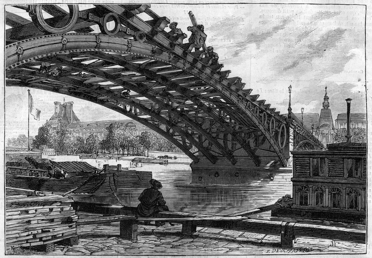 La réfection du tablier du pont des Saints-Pères (Pont du Carrousel) en 1883 (Saints-Pères) - gravure dans "Le journal illustré" - French School